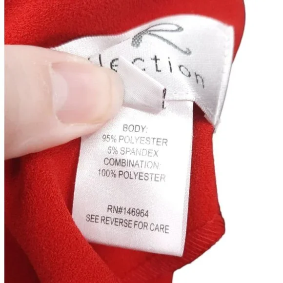 VTG 90s DR Collection Solid Red Shear Pleated Balloon Sleeve Dress Size 8 - Picture 8 of 10